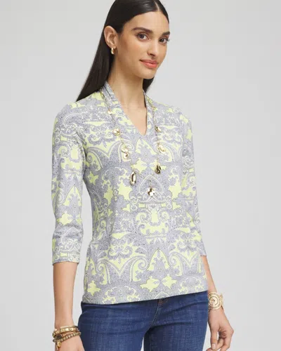 Chico's Touch Of Cool™ Paisley 3/4 Sleeve Tee In Frozen Lime Size 16/18 |