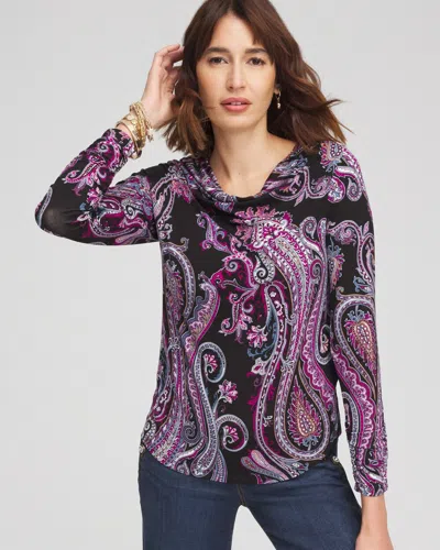 Chico's Touch Of Cool™ Paisley Cowl Neck Tee In Black Size 20/22 |