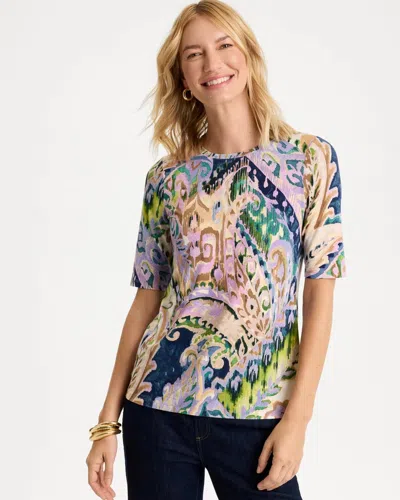 Chico's Touch Of Cool Paisley Elbow Sleeve Tee In Harvest Purple