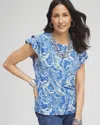 Chico's Touch Of Cool™ Paisley Tiered Flutter Sleeved Tee In Blue Size 20/22 |  In Blue Pearl