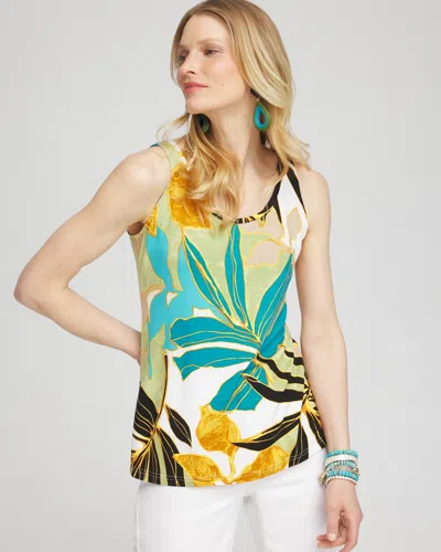 Chico's Touch Of Cool Palms Polished Tank Top In Oceano Size 20/22 |