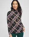Chico's Touch Of Cool™ Plaid Mock Neck Layering Tee In Black Size 20/22 |  In Black