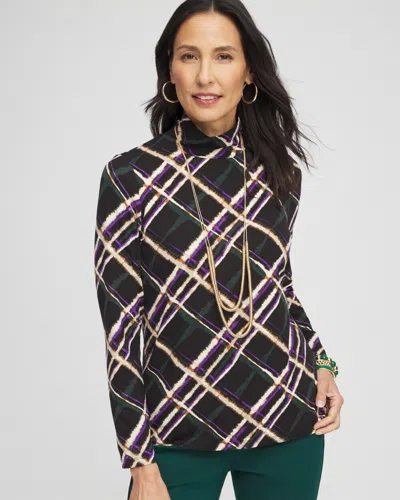 Chico's Touch Of Cool™ Plaid Mock Neck Layering Tee In Black Size 20/22 |