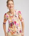 Chico's Touch Of Cool™ Ruched Sleeve Print Tee In English Cream Size 20/22 |  In English Cream