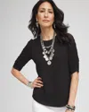 Chico's Touch Of Cool™ Ruched Sleeve Tee In Black Size 8/10 |  In Black