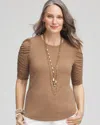 Chico's Touch Of Cool™ Ruched Sleeve Tee In Teakwood Size 16/18 |  In Teakwood