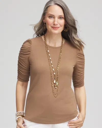 Chico's Touch Of Cool™ Ruched Sleeve Tee In Teakwood Size 16/18 |