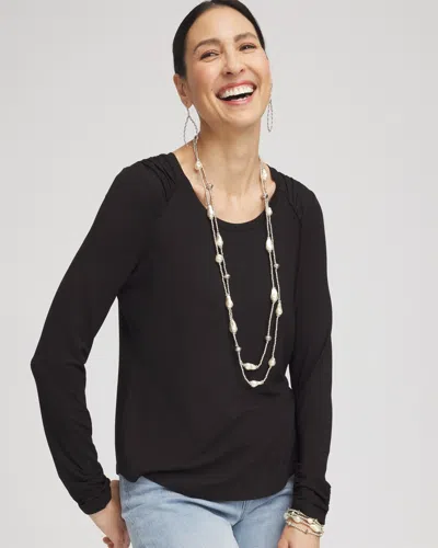 Chico's Touch Of Cool™ Shirred Shoulder Tee In Black Size 8/10 |