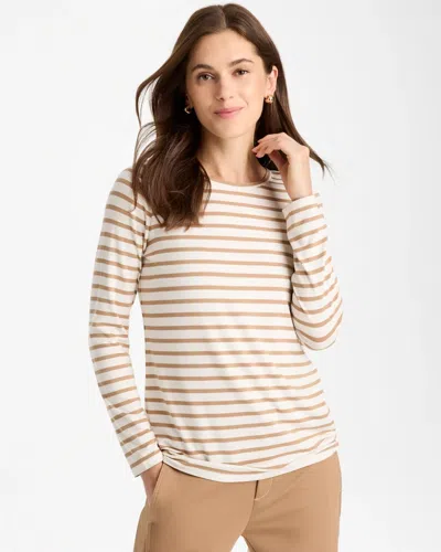 Chico's Touch Of Cool Striped Layering Tee In Toffee Tan