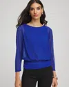Chico's Touch Of Cool Textured Banded-hem Top In Cobalt Stone In Blue
