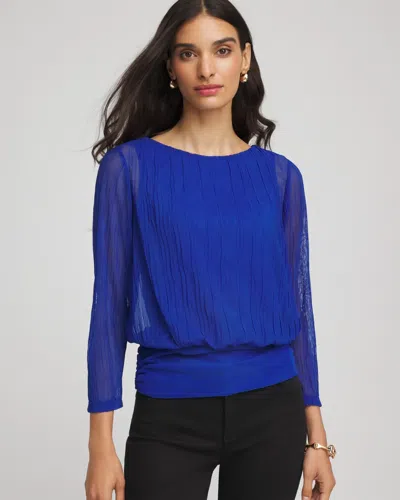 Chico's Touch Of Cool Textured Banded-hem Top In Cobalt Stone In Blue