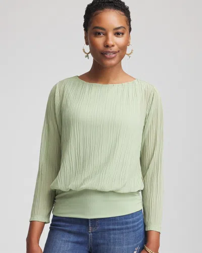 Chico's Touch Of Cool Textured Banded-hem Top In Sage Meadow