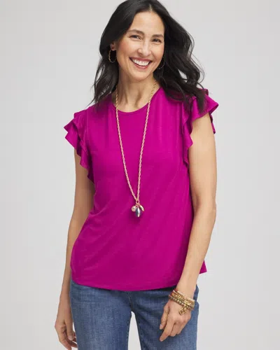 Chico's Touch Of Cool™ Tiered Flutter Sleeved Tee In Purple Size 16/18 |  In Purple Clover