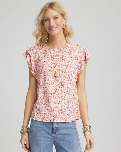 Chico's Touch Of Cool™ Tiered Flutter Sleeved Tee In White Size 20/22 |  In Alabaster