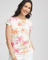 Chico's Touch Of Cool Tropical Floral Dolman Tee In White In White