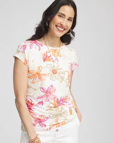 Chico's Touch Of Cool Tropical Floral Dolman Tee In White