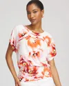 Chico's Touch Of Cool Tropical Ruched Banded Hem Top In Orange