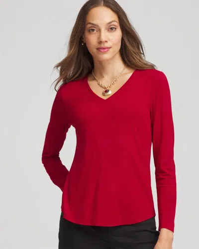Chico's Touch Of Cool V-neck Layering Tee In Carmine Red