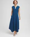 Chico's Trapunto Placket Midi Dress In Blue Size 4/6 |  In Seaport Blue
