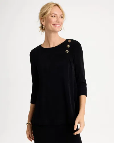 Chico's Travelers™ 3/4 Flutter Sleeve Pullover In Black In Travelers Black