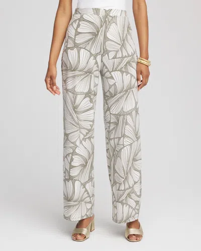 Chico's Travelers Abstract Leaf Print Knit Wide-leg Pants In Green