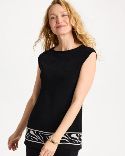 Chico's Travelers™ Abstract Zebra Trim Tunic In Black