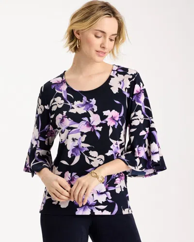 Chico's Travelers™ Amethyst Iris Flounce-sleeve Top In Blue