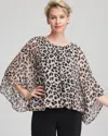 Chico's Travelers Animal-print Bubble-hem Chiffon Blouse In Deep Taupe In Animal Print