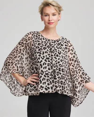 Chico's Travelers Animal-print Bubble-hem Chiffon Blouse In Deep Taupe In Animal Print