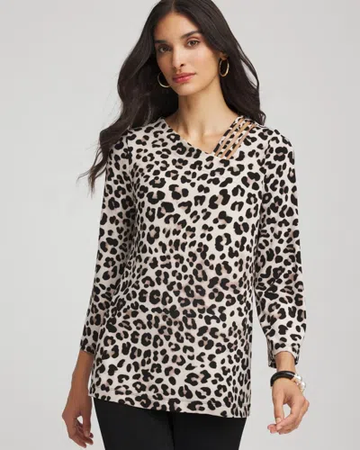 Chico's Travelers Animal-print Lattice Top In Deep Taupe In Animal Print