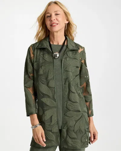 Chico's Travelers™ Applique Embroidered Jacket In Kelp Forest In Green