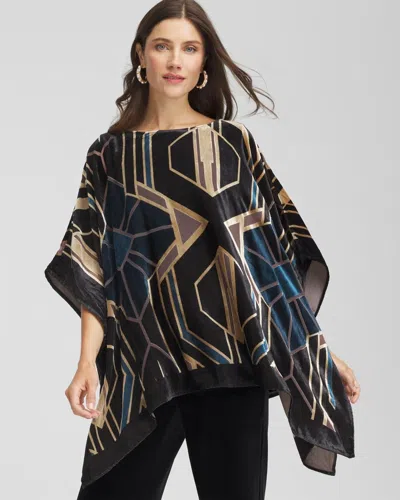 Chico's Travelers Art Deco Burnout Velvet Poncho In Black