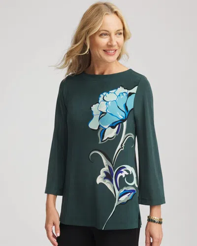 Chico's Travelers Artisinal Boatneck Tunic In Darkest Spruce In Green