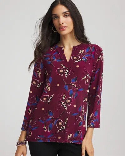 Chico's Travelers Artisinal Toss Tunic In Blackened Burgundy In Purple