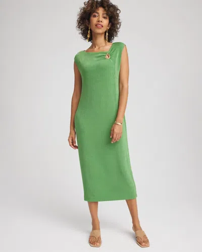 Chico's Travelers Asymmetrical Midi Cocktail Dress In Salted Lime In Green