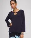 Chico's Travelers™ Bell-sleeve Top In Blue Size 12/14 |  Wrinkle-free Travel Clothing In Travelers India Ink