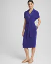 Chico's Travelers™ Belted V-neck Collared Dress In Blue Size 12/14 |  Wrinkle-free Travel Clothing In Blue Casa