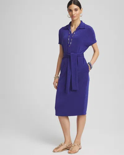 Chico's Travelers™ Belted V-neck Collared Dress In Blue Size 12/14 |  Wrinkle-free Travel Clothing In Blue Casa
