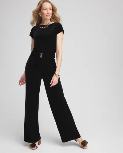 Chico's Travelers Belted Velvet Jumpsuit In Black