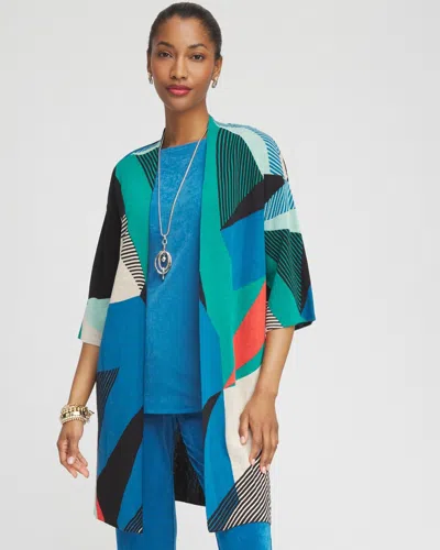 Chico's Travelers™ Blocked Kimono Cardigan Sweater In Blue Size Small |  Wrinkle-free Travel Clothing In Scandi Blue