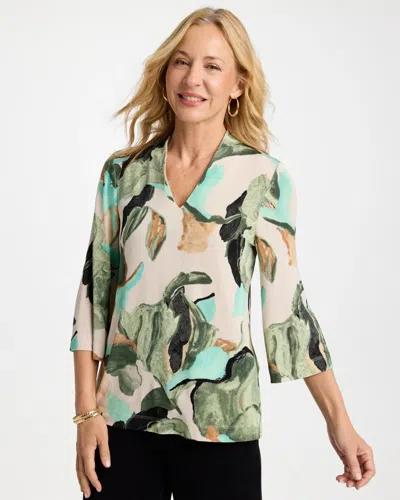 Chico's Travelers™ Bloom V-neck Kimono Top In Kelp Forest In Brown