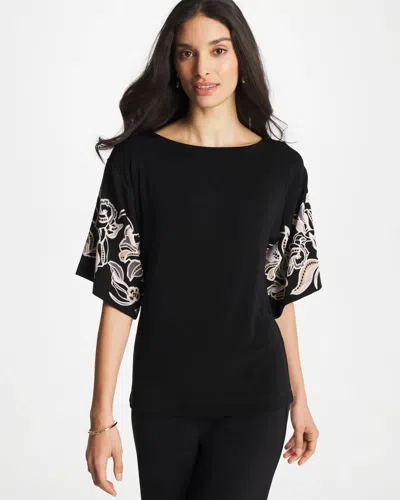 Chico's Travelers™ Border Kimono Sleeve Top In Black