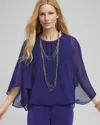 Chico's Travelers™ Bubble Hem Chiffon Blouse In Blue Size 20/22 |  Wrinkle-free Travel Clothing In Blue Casa