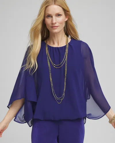 Chico's Travelers™ Bubble Hem Chiffon Blouse In Blue Size 20/22 |  Wrinkle-free Travel Clothing In Blue Casa