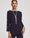Chico's Travelers™ Button-sleeve Top In Blue Size 16/18 |  Wrinkle-free Travel Clothing In Travelers India Ink