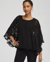 Chico's Travelers Chiffon Burnout Bubble-hem Top In Black In Black