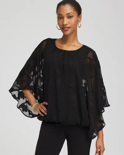Chico's Travelers Chiffon Burnout Bubble-hem Top In Black