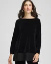 Chico's Travelers Chiffon Hem Velvet Tunic In Black In Multi