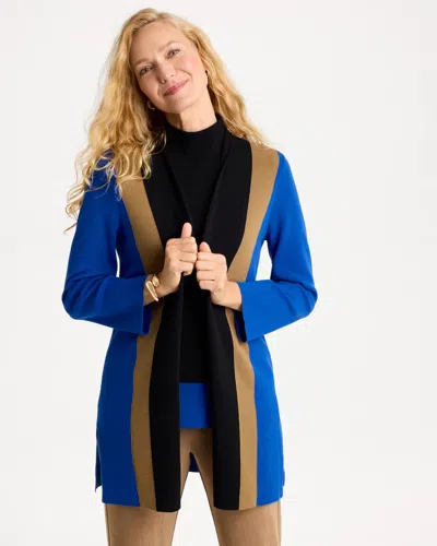 Chico's Travelers™ Colorblock Knit Cardigan Sweater In Planetary Blue