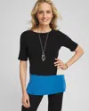 Chico's Travelers™ Colorblock Tunic Top In Blue Size 8/10 |  Wrinkle-free Travel Clothing In Scandi Blue